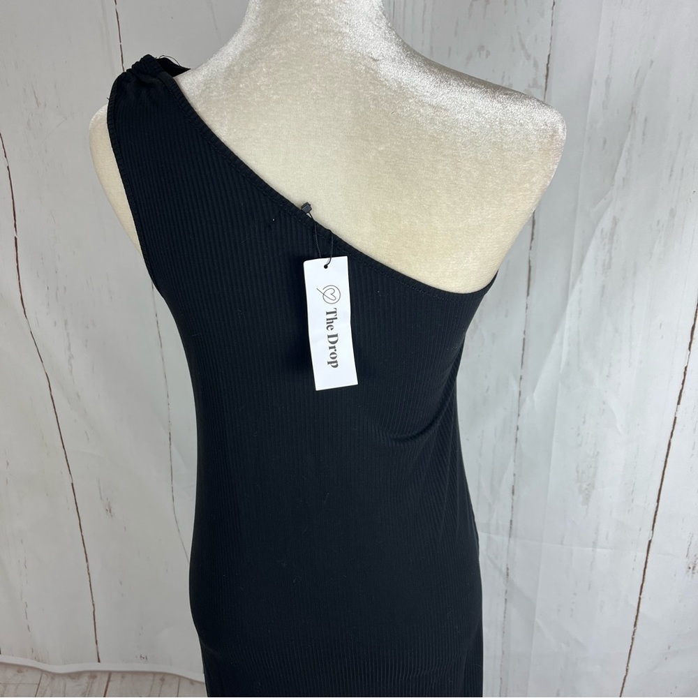 The Drop One shoulder ribbed black midi dress small NWT cutouts slit - Picture 9 of 12